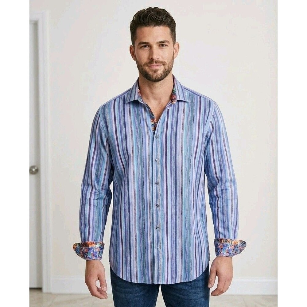 Robert Graham Shirt 2XLT Tall Mens Blue Purple Stripe Classic Limited Edition